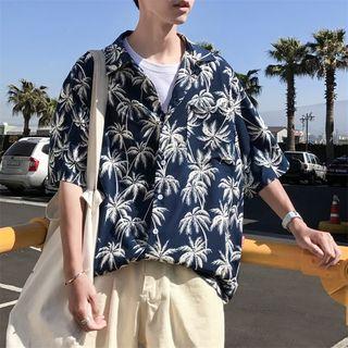 Elbow-sleeve Tree Print Shirt