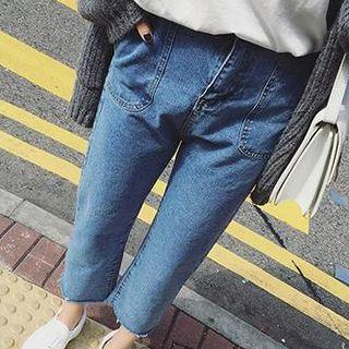 Washed Cropped Straight Leg Jeans