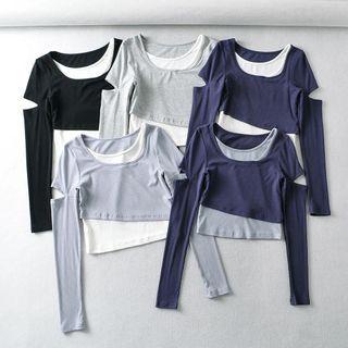 Mock Two Piece Long Sleeve Cropped Top
