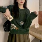 Floral Print Sweater Green - One Size
