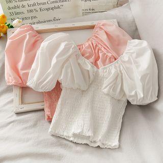 Deep V-neck Smocked Crop Top