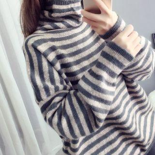 Oversize High-neck Striped Knit Top