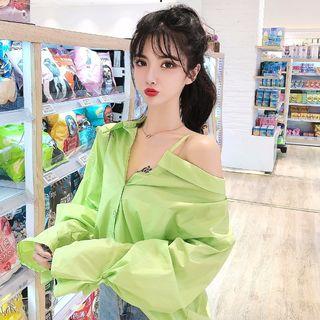 Cold Shoulder Shirt Green - One Size