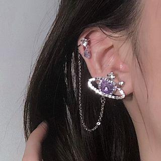 Rhinestone Planet Earring 1 Pc - Rhinestone Planet Earring - Silver - One Size