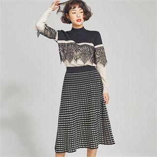 Check Knit Flare Skirt
