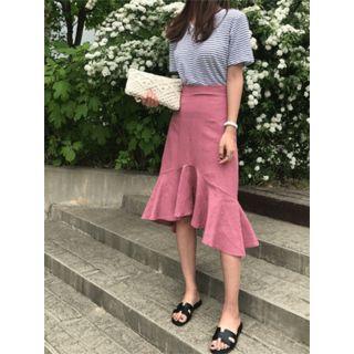 Dip-back Linen Blend Midi Mermaid Skirt
