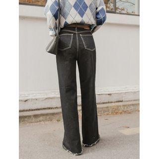 Stitched Napped Wide-leg Jeans