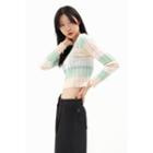Stripe Ribbed Knit Crop Top Mint Green - One Size