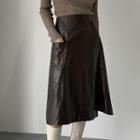 Patch-pocket Faux-leather Midi Wrap Skirt