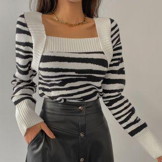 Square-neck Zebra Knit Top
