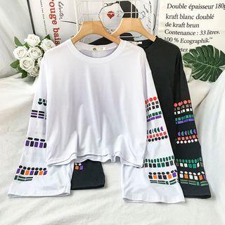 Wide-sleeve Patterned Cropped T-shirt