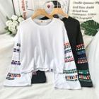 Wide-sleeve Patterned Cropped T-shirt
