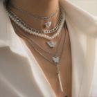 Set Of 5: Sword / Angel / Butterfly Pendant Faux Pearl Alloy Choker (various Designs)