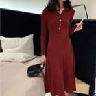 Long-sleeve Knitted Midi A-line Dress