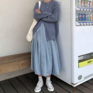 Plain Cardigan / A-line Midi Skirt