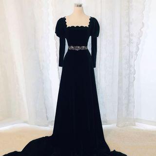 Square-neck Long-sleeve A-line Evening Gown