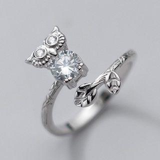 Owl Rhinestone Sterling Silver Open Ring S925 Silver - Silver - One Size