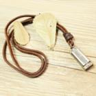Harmonica Alloy Pendant Genuine Leather Necklace Brown - One Size