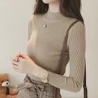 Mock Neck Long Sleeve Rib-knit Top