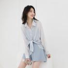 Set : Long-sleeved Shirt + Vest + High Waist Shorts