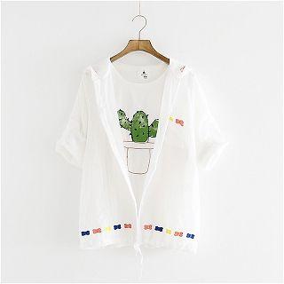 Drawstring Hooded Light Top