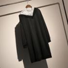 Mock Two-piece Lace Panel Long-sleeve Midi Knit Dress Black - One Size