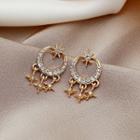 Moon & Star Rhinestone Fringed Earring 1 Pair - E4029 - Silver Rhinestone - Gold - One Size