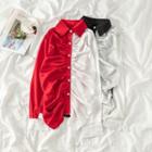Long-sleeve Color-block Shirred Shirt