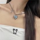 Heart Pearl Gemstone Cross Necklace As Shown In Figure - One Size