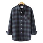 Standard-fit Long-sleeve Plaid Shirt Green - One Size
