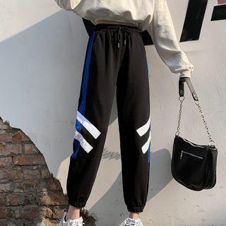 Contrast Panel Fleece-lined Sweatpants