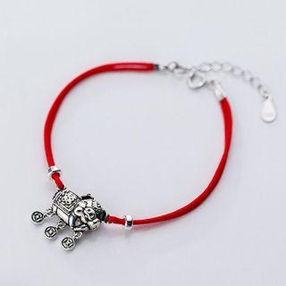 925 Sterling Silver Pig Cord Bracelet S925 Silver - Bracelet - Red - One Size