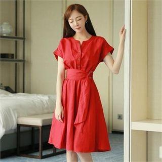 Half-placket A-line Dress With Belt