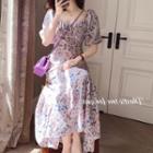 Short-sleeve Floral Print Mini / Midi A-line Dress