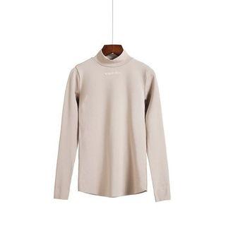 Long-sleeve Embroidered Mock-turtleneck T-shirt
