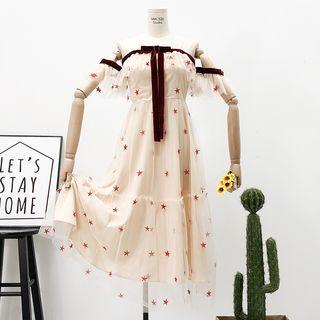 Sleeveless Star-embroidered Mesh Sundress