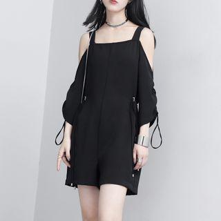 Off-shoulder Short-sleeved Drawstring Playsuit