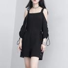 Off-shoulder Short-sleeved Drawstring Playsuit
