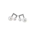 Sterling Silver Simple And Fashion Geometric Freshwater Pearl Earrings With Cubic Zirconia Silver - One Size