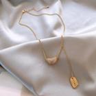 Bean Rhinestone Pendant Necklace 1pc - Gold - One Size