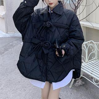 Quilted Bow Button Coat Black - One Size
