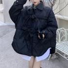 Quilted Bow Button Coat Black - One Size