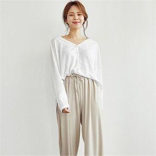 Drop-shoulder Linen Blend Cardigan