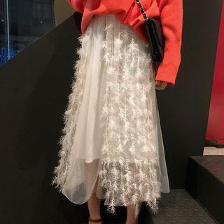 High-waist Plain Mesh A-line Skirt As Shown In Figure - One Size