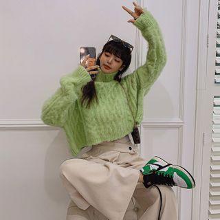 High-neck Cable-knit Cropped Sweater
