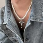 Angel Pendant Faux Pearl Alloy Necklace