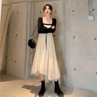Strapless Midi Dress / Lace-up Cropped Top