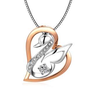 18k Rose White Gold Diamond Swan In Love Heart Shape Pendant Necklace (0.12cttw) (free 925 Silver Box Chain, 16)