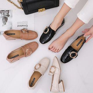 Faux Leather Buckled Low Heel Loafers