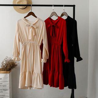 Tie Neck Long-sleeve Chiffon Dress